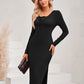 Lace-Up Long Sleeve Slit Dress