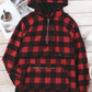 Plaid Half Zipper Drawstring Detail Hoodie