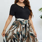 Two-Tone Belted Short Sleeve Dress