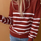 Striped Button Detail Mock Neck Sweater
