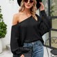 Boat Neck Horizontal Ribbing Dolman Sleeve Sweater