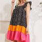 ODDI Full Size Color Block Flutter Sleeve Tiered Dress
