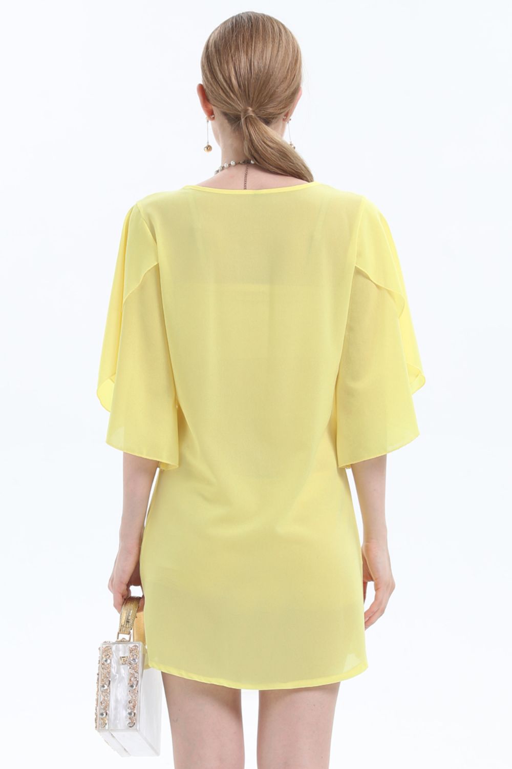 Round Neck Half Flutter Sleeve Tunic Blouse