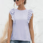 Ruffle Shoulder Tie-Back Crewneck Top