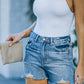 Distressed Raw Hem Denim Shorts with Pockets