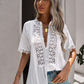Buttoned Spliced Lace Blouse