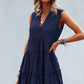 Frill Trim Notched Sleeveless Tiered Dress