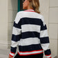Striped Contrast Button-Up Cardigan
