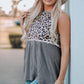 Leopard Spliced Ruched Tank Top