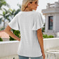 Eyelet Flutter Sleeve Round Neck Top
