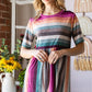 Heimish Full Size Striped Round Neck Babydoll Tee in Fuchsia Multi
