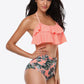 Two-Tone Ruffled Halter Neck Two-Piece Swimsuit