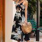 Floral Tied Cutout Split Spaghetti Strap Dress