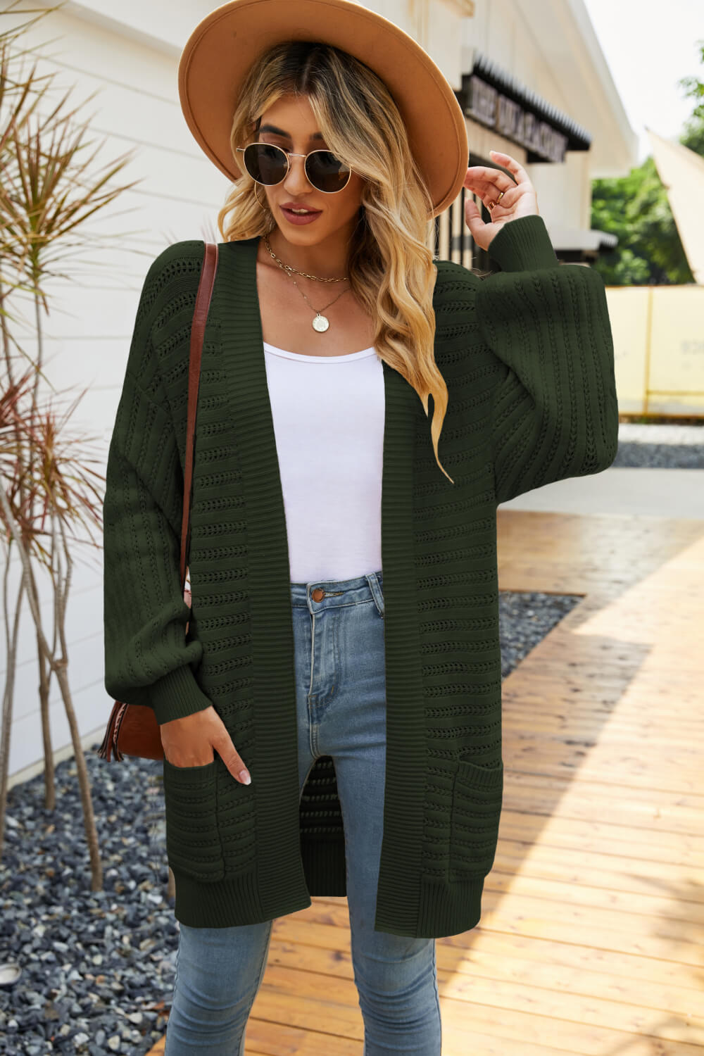 Dropped Shoulder Longline Cardigan with Pockets