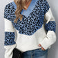 Leopard Color Block V-Neck Ribbed Trim Sweater