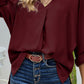 Plus Size Roll-Tab Sleeve Slit Blouse