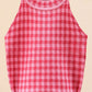 Plaid Round Neck Sleeveless Knit Top