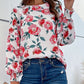Floral Long Puff Sleeve Round Neck Blouse