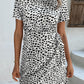 Animal Print Belted Keyhole Round Neck Dress