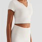 Notched Neck Short Sleeve Cropped Sports Top