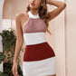 Color Block Halter Neck Knit Dress