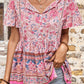 Bohemian Decorative Button Tie-Neck Peplum Blouse