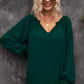 Notched Neck Lantern Sleeve Blouse