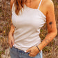Asymmetrical Neck Sleeveless Waffle-Knit Tank