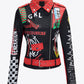 Full Size Printed Zip Up Studded Jacket