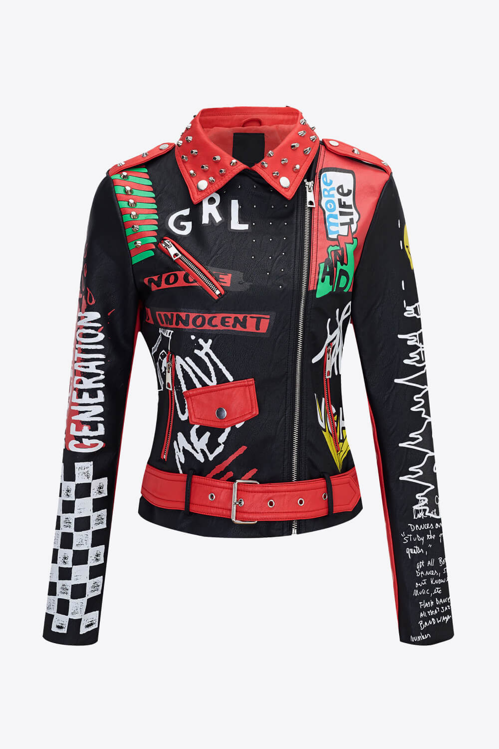 Full Size Printed Zip Up Studded Jacket