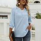 Swiss Dot Notched Neck Three-Quarter Sleeve Blouse