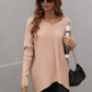 Ribbed V-Neck Open Back Tunic Sweater