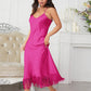 Spaghetti Strap V-Neck Ruffle Hem Satin Night Dress