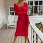 Ribbed V-Neck Midi Sweater Dress