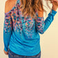 Floral Cold-Shoulder Long Sleeve Round Neck Top