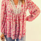 Floral Lace Trim Balloon Sleeve Blouse