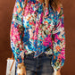 Floral Tie Neck Balloon Sleeve Top