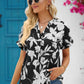 Floral Notched Neck Cuffed Blouse