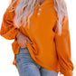 Puff Sleeve Side Slit Buttoned Waffle Knit Hoodie