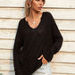 Notched Neck Slit Knit Top