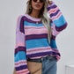 Striped Rib-Knit Dropped Shoulder Sweater