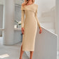 Asymmetrical Neck Slit Midi Dress