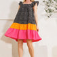 ODDI Full Size Color Block Flutter Sleeve Tiered Dress