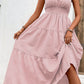 V-Neck Smocked Waist Sleeveless Tiered Dress