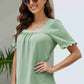 Frill Trim Puff Sleeve Square Neck Blouse