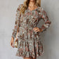 Floral Smocked Tie-Neck Frill Trim Dress