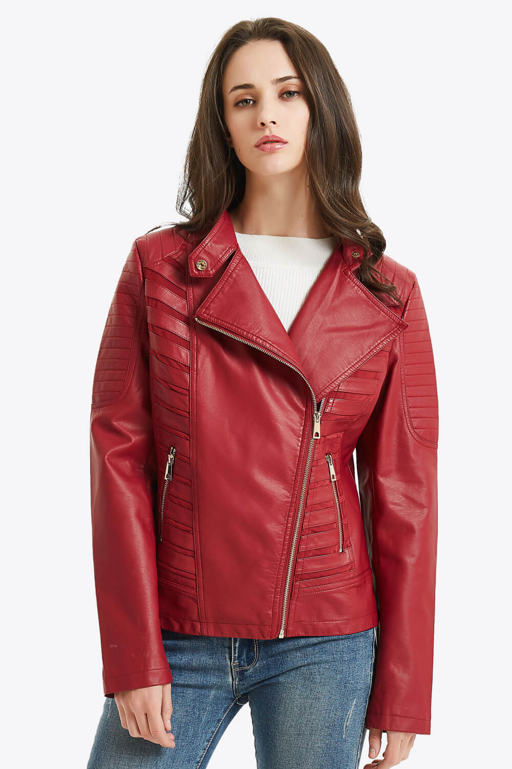 Asymmetrical Zip Up PU Leather Jacket with Pockets