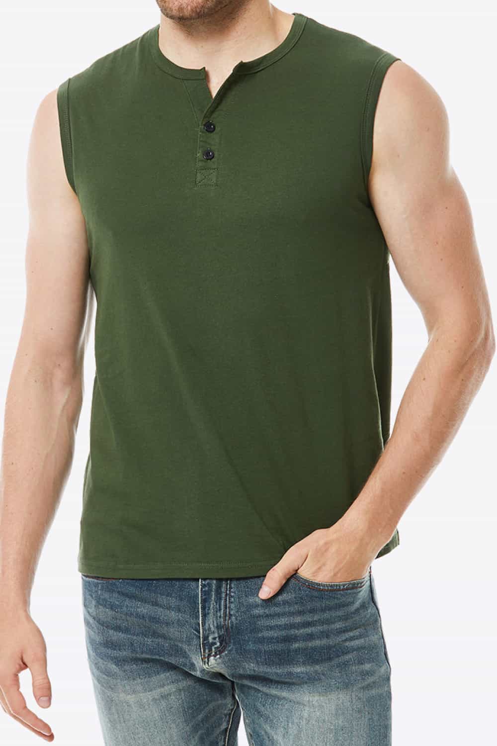 Buttoned Notched Neck Tank