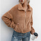 Drawstring Hem Zip Up Teddy Jacket
