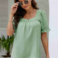 Frill Trim Puff Sleeve Square Neck Blouse